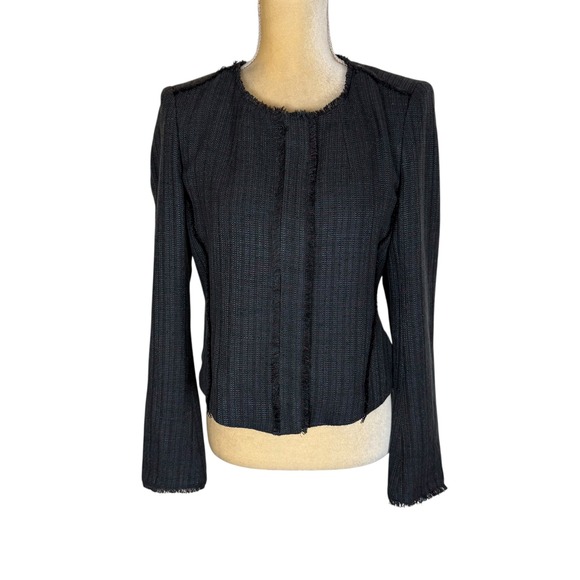 Ann Taylor LOFT Jackets & Blazers - Ann Taylor LOFT Women's‎ Tweed Blazer Jacket Black Gray Size 2 Frayed Collar NEW